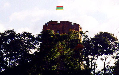 Lithuanian Flag Flies on Top of Vilnius Tower